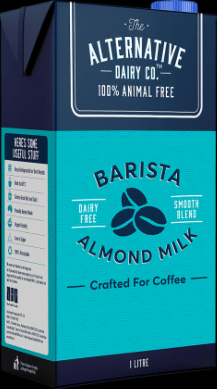 Creamy Almond Barista Milk in a 1L carton, perfect for lattes and made with high-quality Australian ingredients.