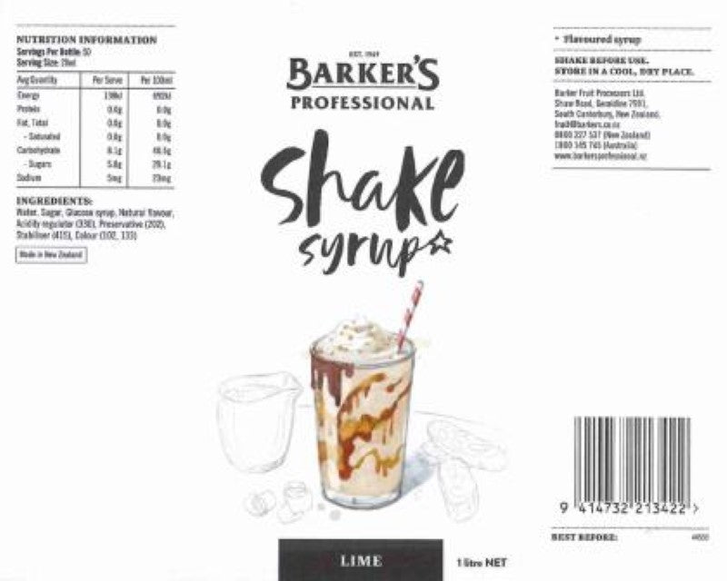 Shake Syrup Lime Shake - Barkers - 1L