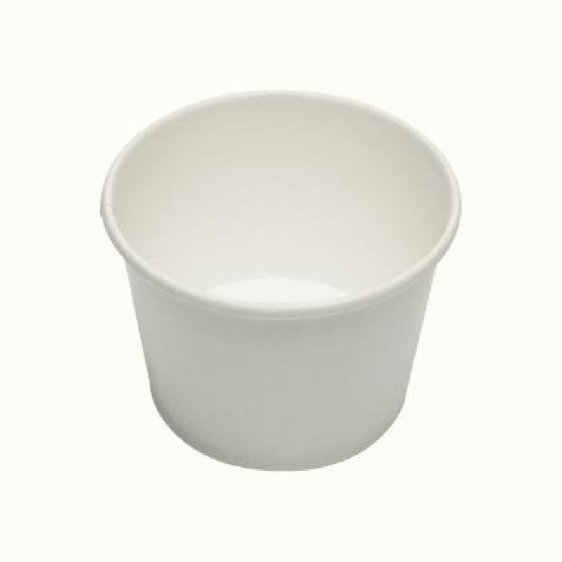 White 5oz paper ice cream cups by Bonson, eco-friendly and perfect for serving treats at parties, pack of 50 pieces.