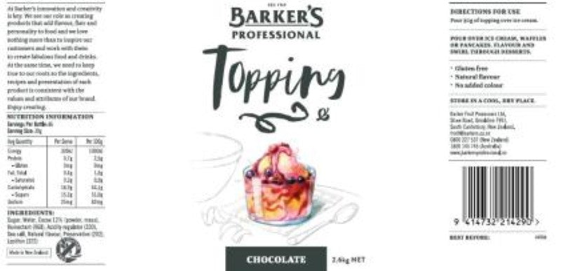 Topping Chocolate - Barkers - 2.6KG