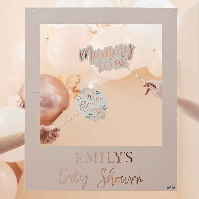 Baby In Bloom Photobooth Frame Customisable Floral Foiled With Stickers