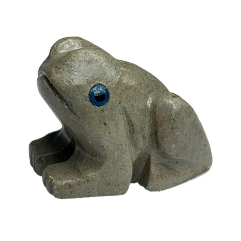 Colorful hand-carved frog soapstone figurines, set of 5, showcasing intricate designs and unique craftsmanship.