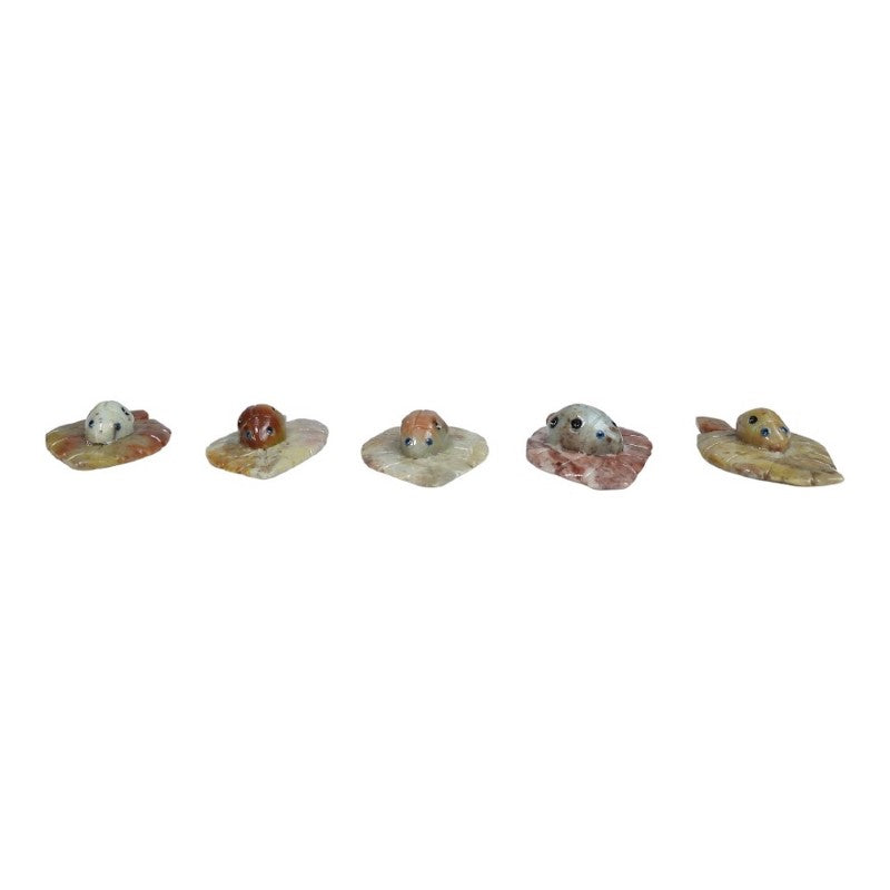 Set of 5 hand-carved soapstone ladybug figurines, showcasing unique colors and intricate details for home decor.