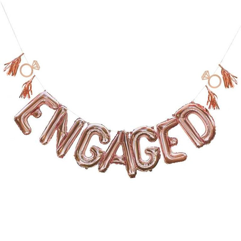 Engaged Balloon Bunting with Tassels & Rings Rose Gold 16" - Pack of 7