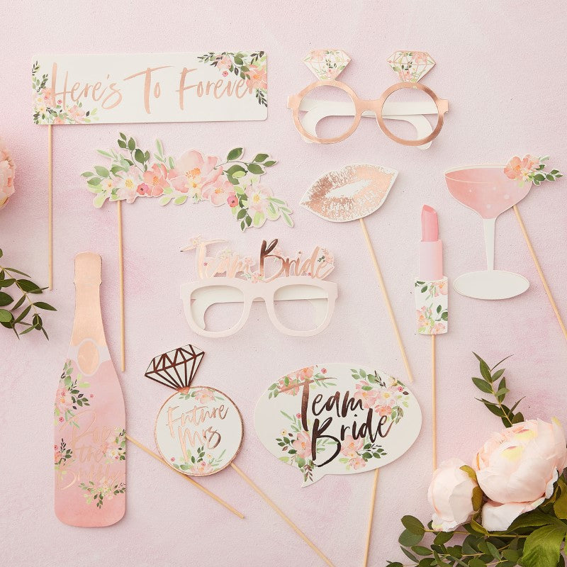 Floral Hen Party Photo Booth Props - Pack of 10