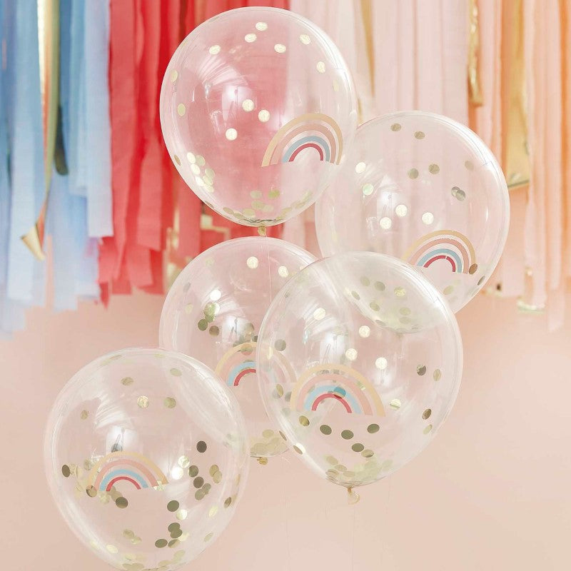 Happy Everything Balloons Rainbow Printed Confetti Filled - Pack of  5 x 12 inch