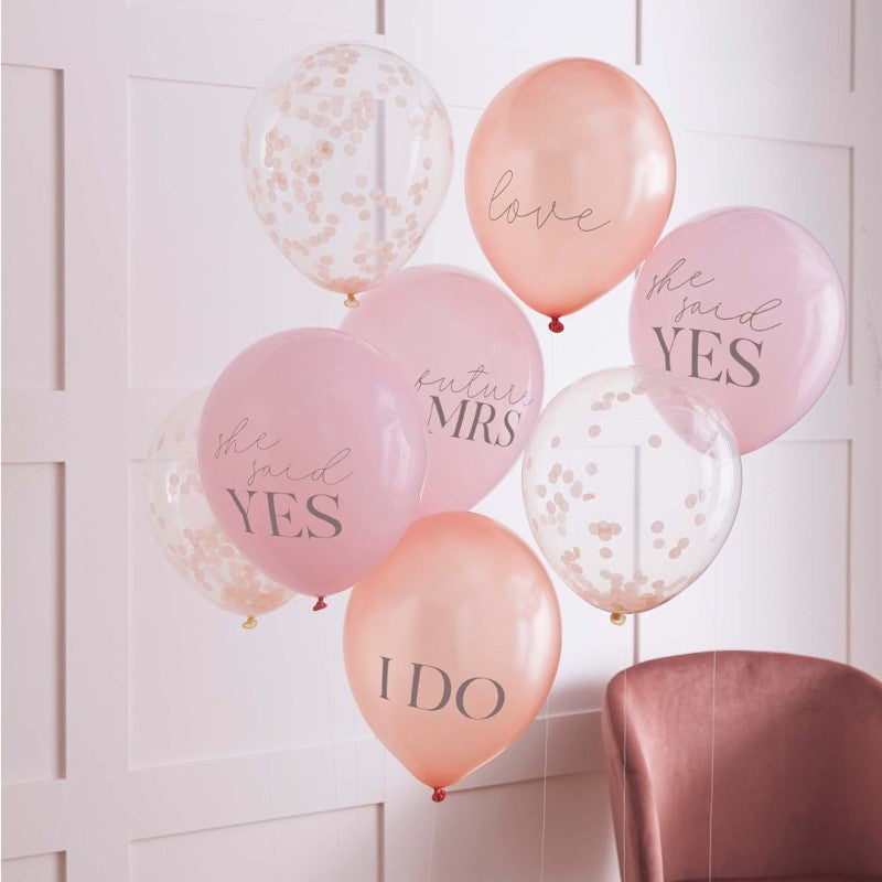 Mixed Pack Of Hen Party Slogan & Confetti 30cm Balloons - Pack of 8