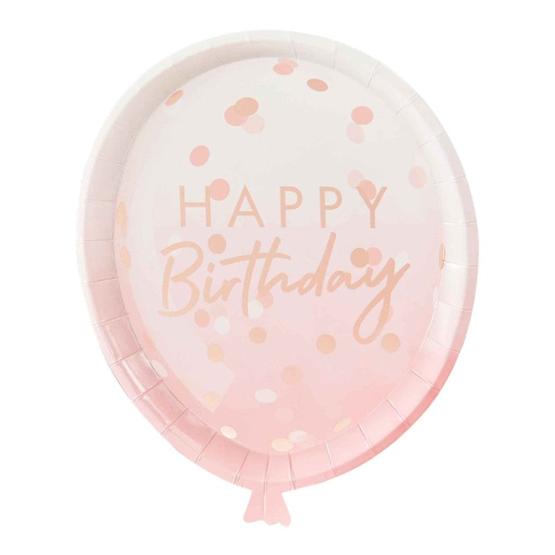 Rose Gold Balloon Shaped Party Paper Plates - Pack of 8 29cm(H) x 24cm(W)