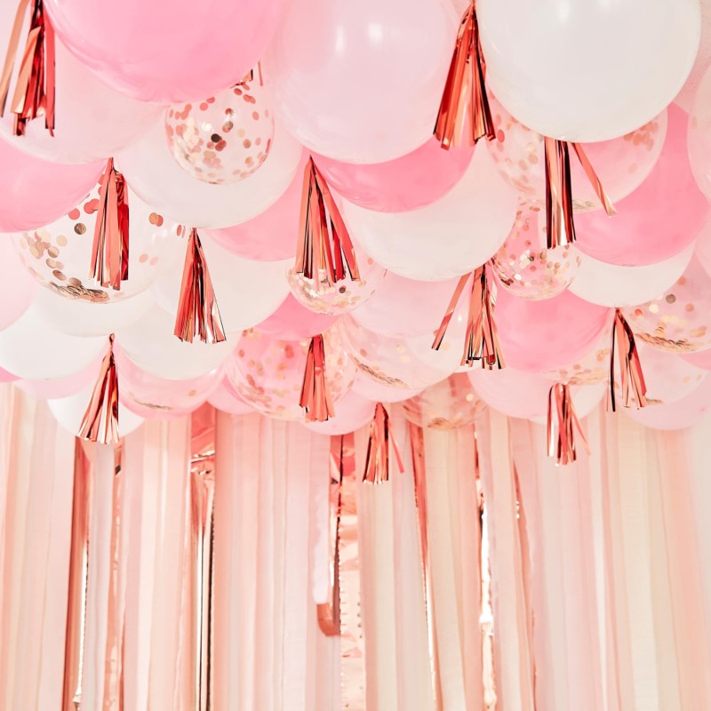 Mix It Up Blush White And Rose Gold Ceiling Balloons With Tassels PK160