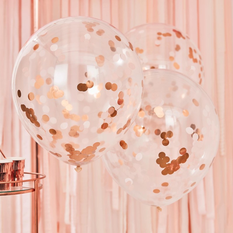 Mix It Up Giant Rose Gold And Blush Confetti Balloons 3PK