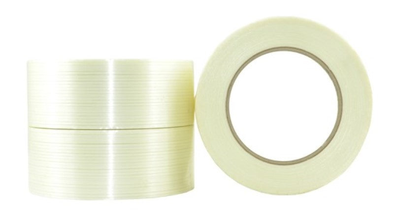 Clear mono directional filament tape, 48mm x 50m, 36 rolls, featuring strong glass fiber reinforcement for heavy-duty packaging.