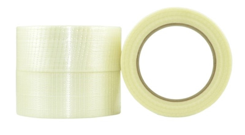 Clear bi-directional filament tape, 48mm x 50m, 36 rolls, with strong glass fiber reinforcement for durable, secure packaging.
