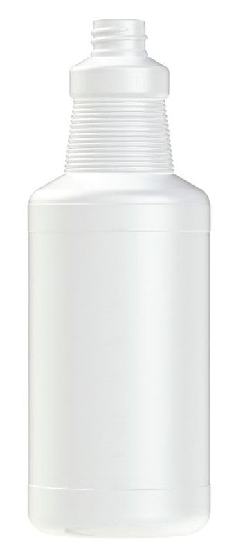 Clear industrial spray bottle with 1000ml capacity, adjustable nozzle for stream to mist, ideal for various cleaning tasks.