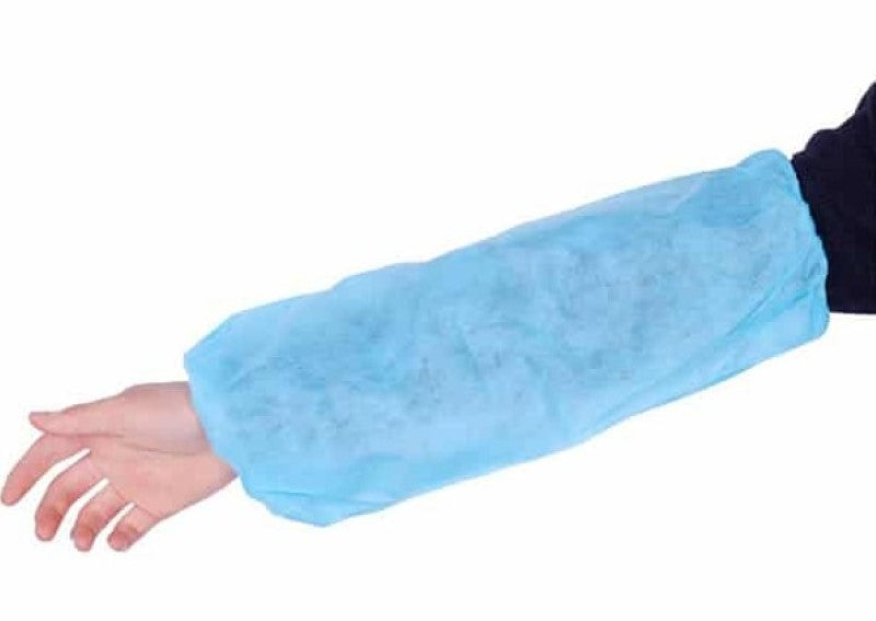Blue polypropylene sleeve covers, 200mm x 400mm, lightweight, breathable, bulk pack of 400 for protection against dirt and grime.