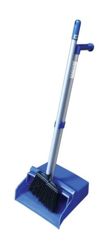Lobby Upright Brush & Pan Set in blue, featuring durable construction and ergonomic handle for easy cleaning indoors and outdoors.