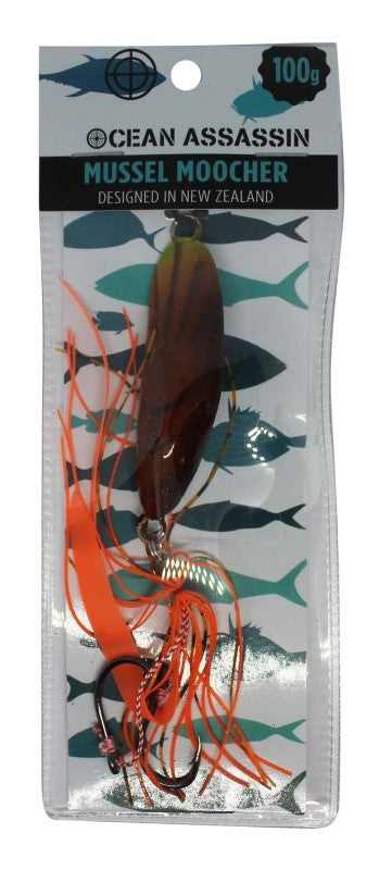 Lifelike green-lipped mussel fishing lure designed for local New Zealand species, suitable for all terrains.