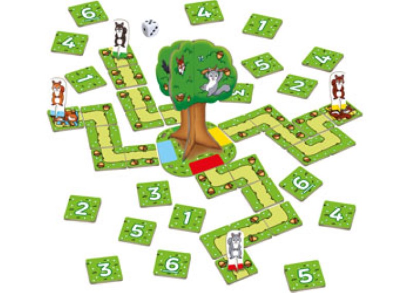 Colorful Orchard Game - Nutty Numbers board featuring animals, promoting math skills through fun and interactive play for ages 3+.