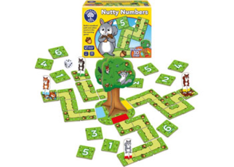 Colorful Orchard Game - Nutty Numbers board, featuring animals for fun math learning, counting, and strategic play.