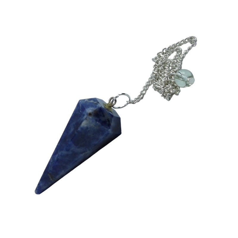 Sodalite 6 Facet Pendulum/Pendant in deep blue, enhances emotional healing, intuition, and clarity, measuring 4cm with an 18.5cm chain.