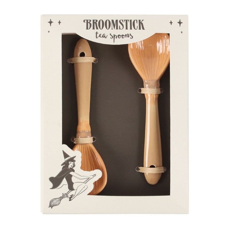 Whimsical broomstick-themed tea spoons, perfect for adding magic to your tea time rituals.