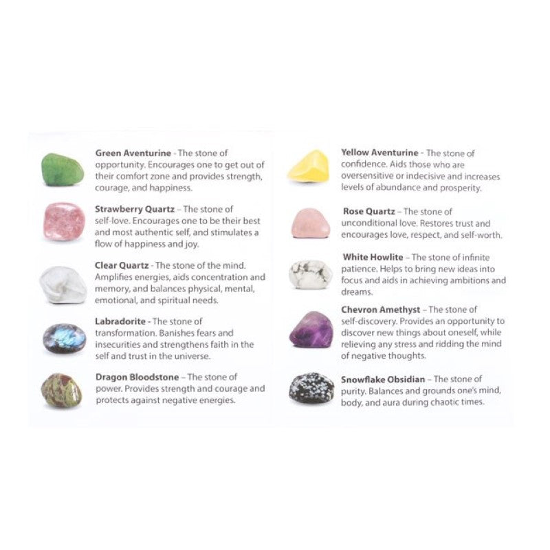 A beautifully packaged gift set featuring 15 healing tumblestones, perfect for beginners exploring crystal energy.