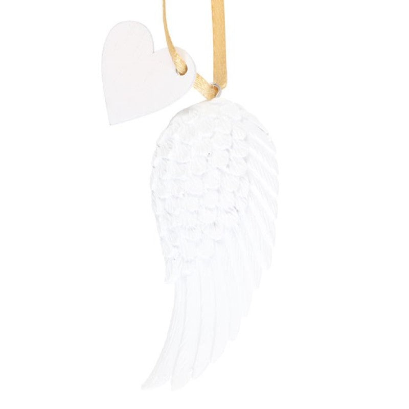 Delicate Mum Hanging Angel Wing ornament with gold ribbon, celebrating maternal love and remembrance, perfect for gifts.