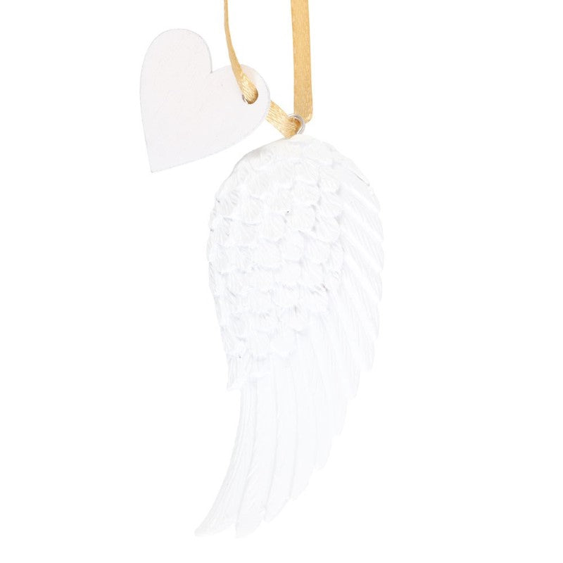 Delicate Nan Hanging Angel Wing ornament with gold ribbon, celebrating grandmothers' love and nurturing spirit.