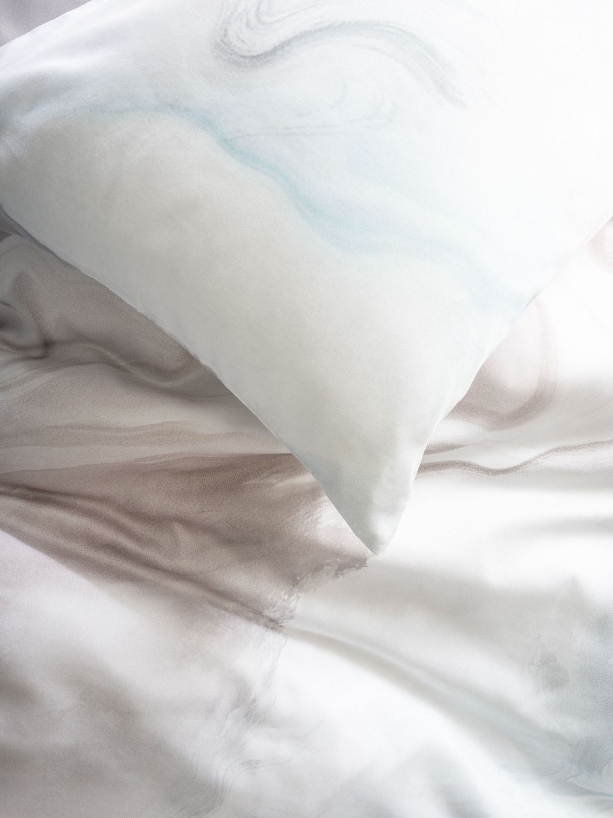 Grey Wondrous Duvet Cover Set by Savona, featuring luxurious cotton sateen and a flowing marbled design, ideal for serene bedroom decor.