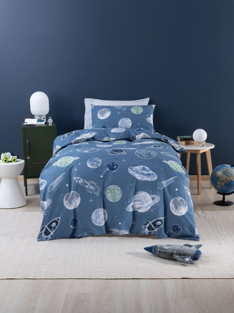 Duvet Cover Set Double - Blue Astronomy Duvet Cover Set by Squiggles