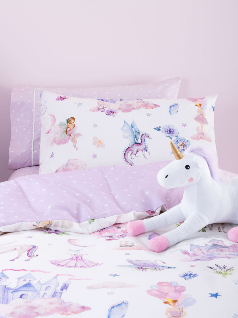 Duvet Cover Set Double - White Dreamland Duvet Cover Set by Squiggles