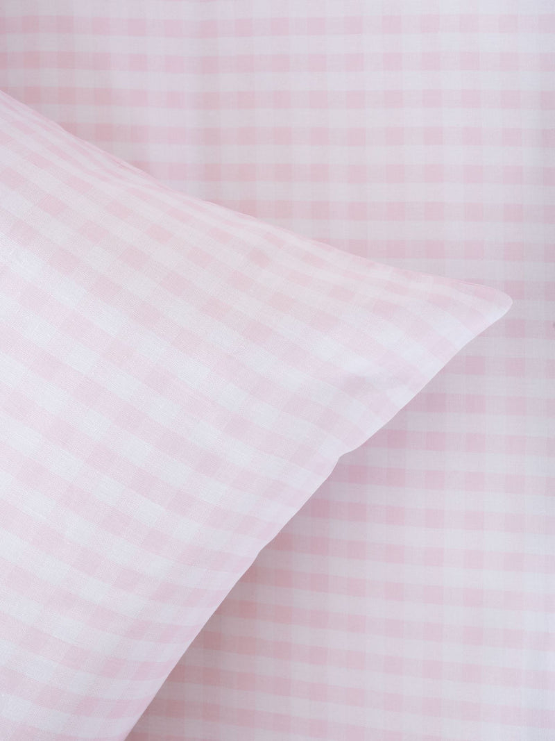 Fitted Sheet Set Double - Blush Gingham Fitted Sheet Set by Squiggles