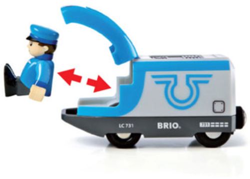 BRIO BO Travel Battery Train with three pieces, featuring an engine driver for imaginative play on BRIO rail tracks.