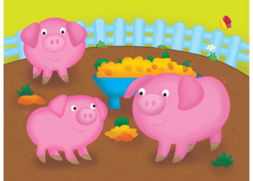 Colorful farm-themed puzzles with 4, 6, 8, and 12 pieces designed to enhance matching and sorting skills for children aged 3+.