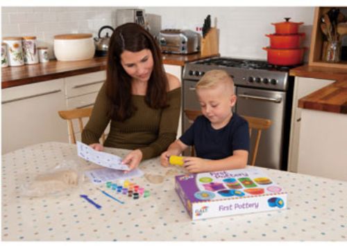 Galt First Pottery kit for kids includes air-drying clay, tools, and paints to create and decorate unique clay pots.