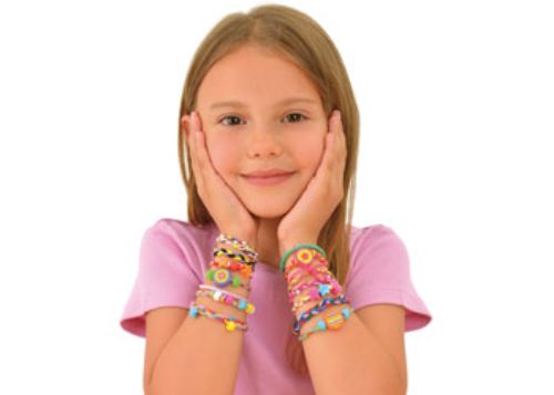 Colorful Galt Friendship Bracelets kit for kids, featuring threads, beads, and a foam braiding wheel for creative crafting.