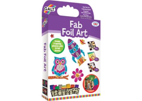 Colorful Galt Fab Foil Art kit for kids, featuring 25 foil sheets and 8 designs for creating sparkly artwork.