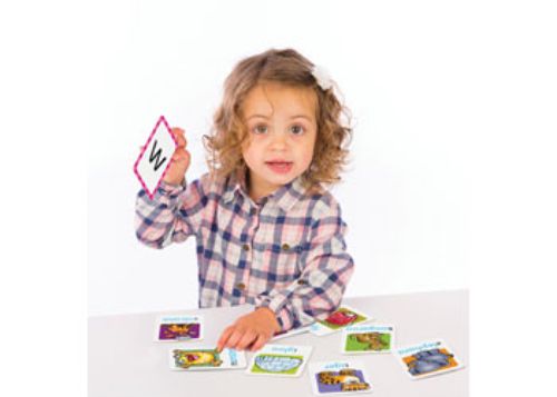 Vibrant double-sided alphabet flashcards featuring illustrations and letters, perfect for engaging early literacy learning.