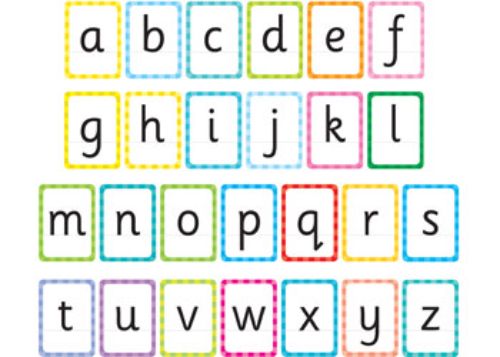 Colorful double-sided flashcards for teaching the alphabet and first words, featuring engaging illustrations and an alphabet guide.