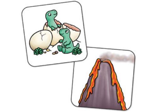 Colorful dinosaur matching game for kids, featuring 24 cards and double-sided boards for versatile play.