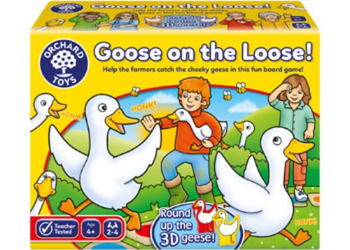 Colorful board game "Goose on the Loose" for kids, promoting counting, turn-taking, and strategic thinking. Perfect for family fun!