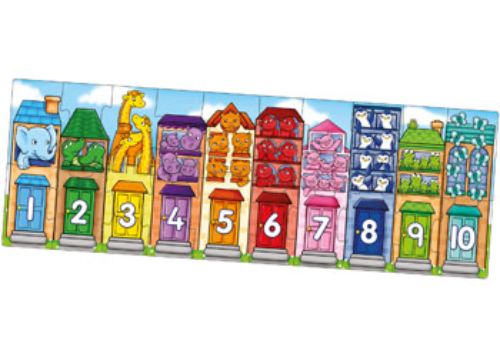 Vibrant 20-piece jigsaw puzzle introducing numbers 1-10 with friendly animals, plus a giant educational poster.