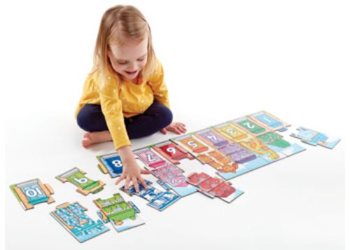 Colorful 20-piece jigsaw puzzle helping kids learn numbers 1-10, with cheerful animals and a giant poster for decoration.