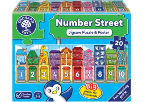 Colorful 20-piece jigsaw puzzle for learning numbers 1-10, featuring friendly animals and a giant educational poster.