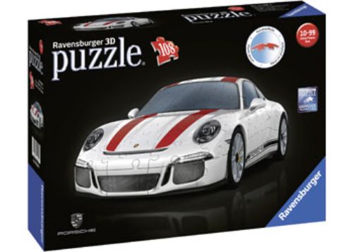 3D puzzle of the Porsche 911R with rotating wheels, featuring 108 pieces and precision easy-click technology.