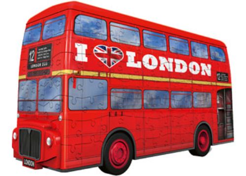 3D Ravensburger London Bus puzzle containing 216 plastic pieces, ideal for display and as a storage container, measures 31x7x21cm.