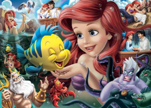 Ariel the mermaid princess surrounded by vibrant colors in a 1000-piece Ravensburger jigsaw puzzle. Perfect for Disney fans.