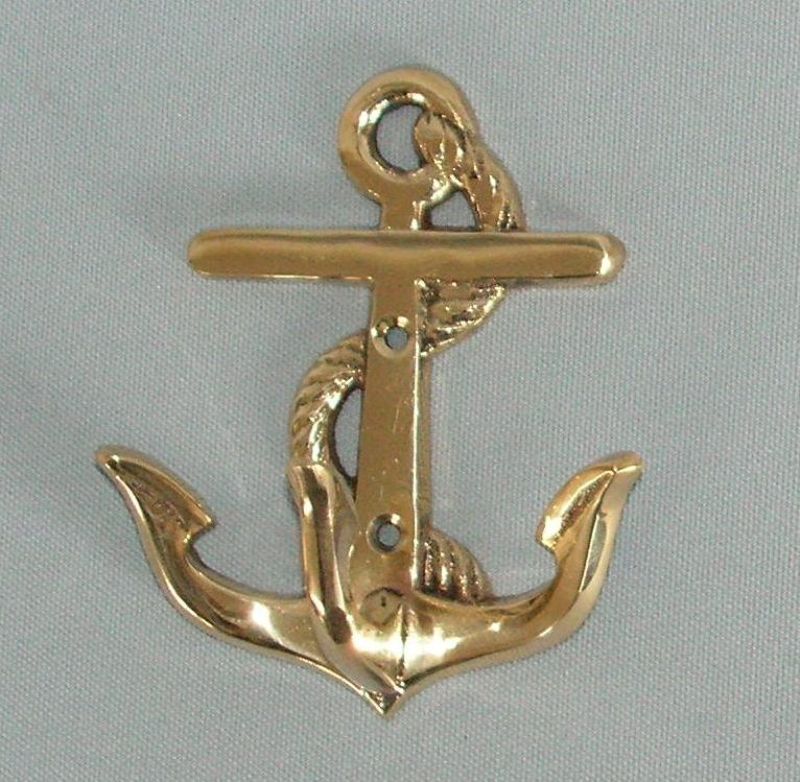 Brass Anchor Triple Hook ornament measuring 11x10cm, perfect for nautical decor and organizing belongings stylishly.
