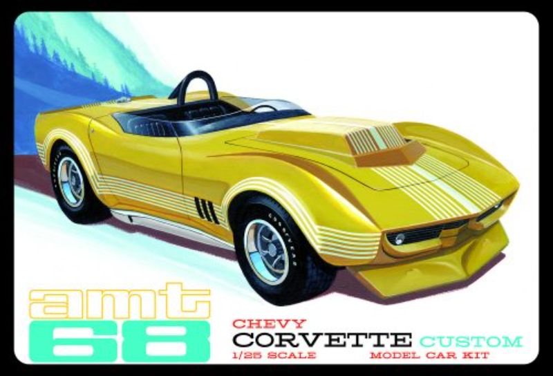 1/25 scale 1968 Chevy Corvette Custom model kit featuring over 155 parts, multiple tire and wheel options, and intricate detailing.