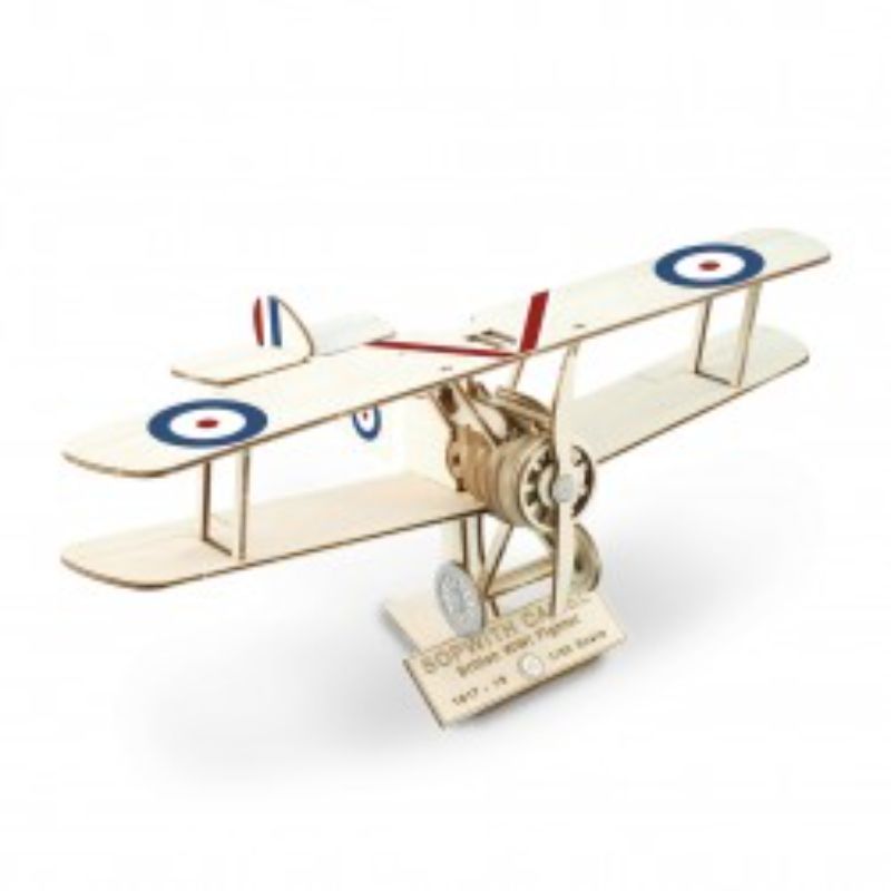 Detailed wooden model kit of the 1/32 Sopwith Camel, perfect for aviation enthusiasts and collectors.