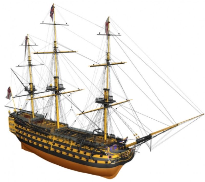 Detailed model kit of the HMS Victory (1/75 scale) celebrating British naval history, perfect for collectors and enthusiasts.
